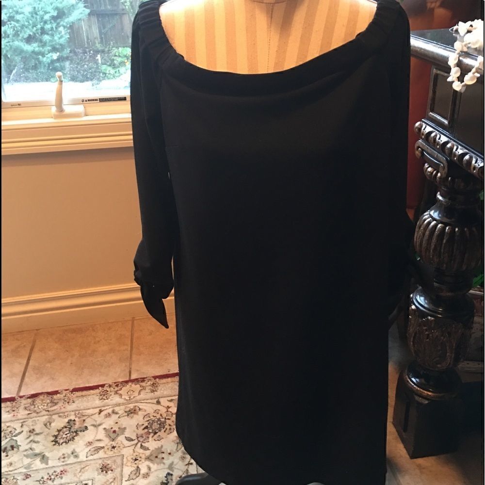 TIBI OFF the Shoulder Cuff Tie Little Black Dress